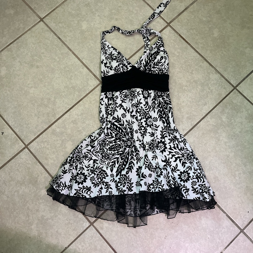 Black and White Embellished Halter Sundress